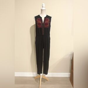 Madewell Embroidered 100% Silk Folkway Jumpsuit Black size 6